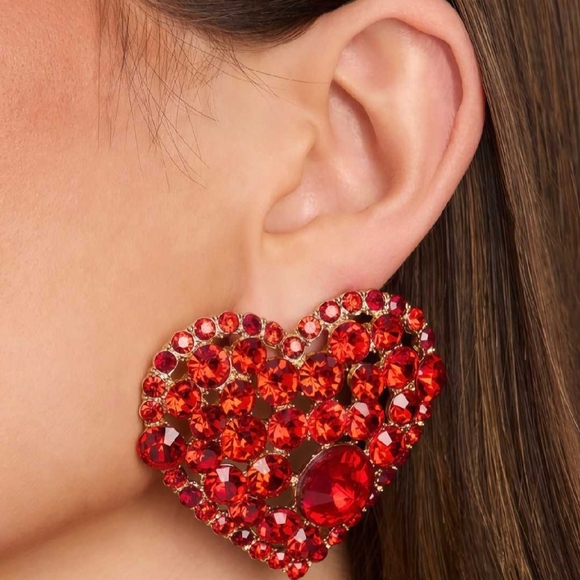 AKIRA Jewelry - Akira Heart-Shaped Red Crystal Earrings